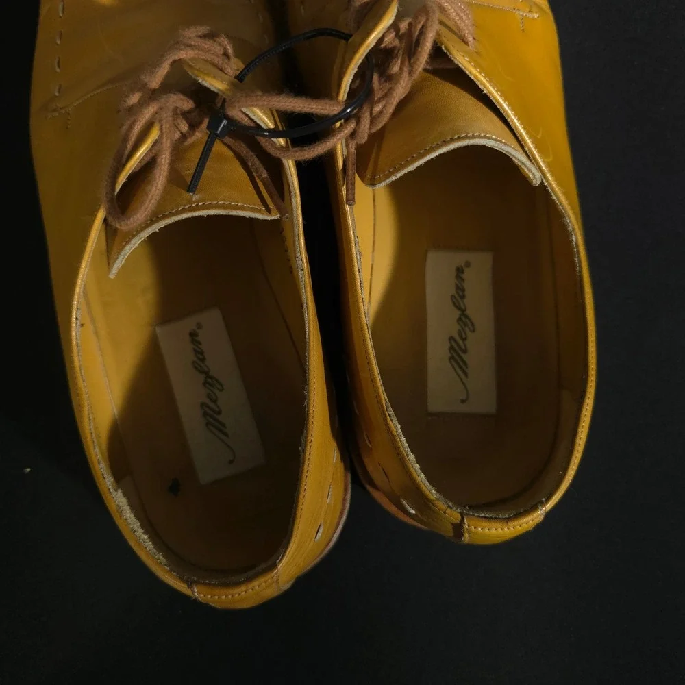 Mezlan Maranello Mens 9 Mustard Yellow Leather Square Toe Whipstitch Derby Shoes